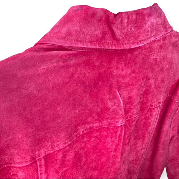 Live A Little XL Hot Pink Suede Leather Snap Button Up Fitted Jacket Pockets - Picture 9 of 10